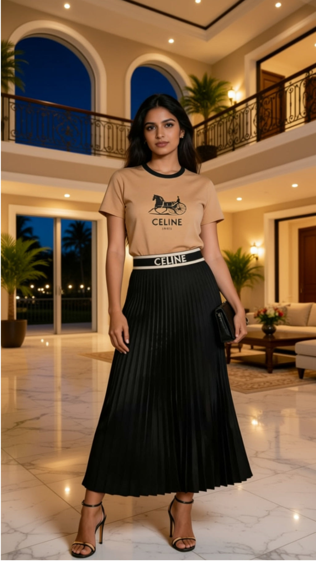 Chic Two Pieces Set Long Pleated Skirt & T-Shirt Set