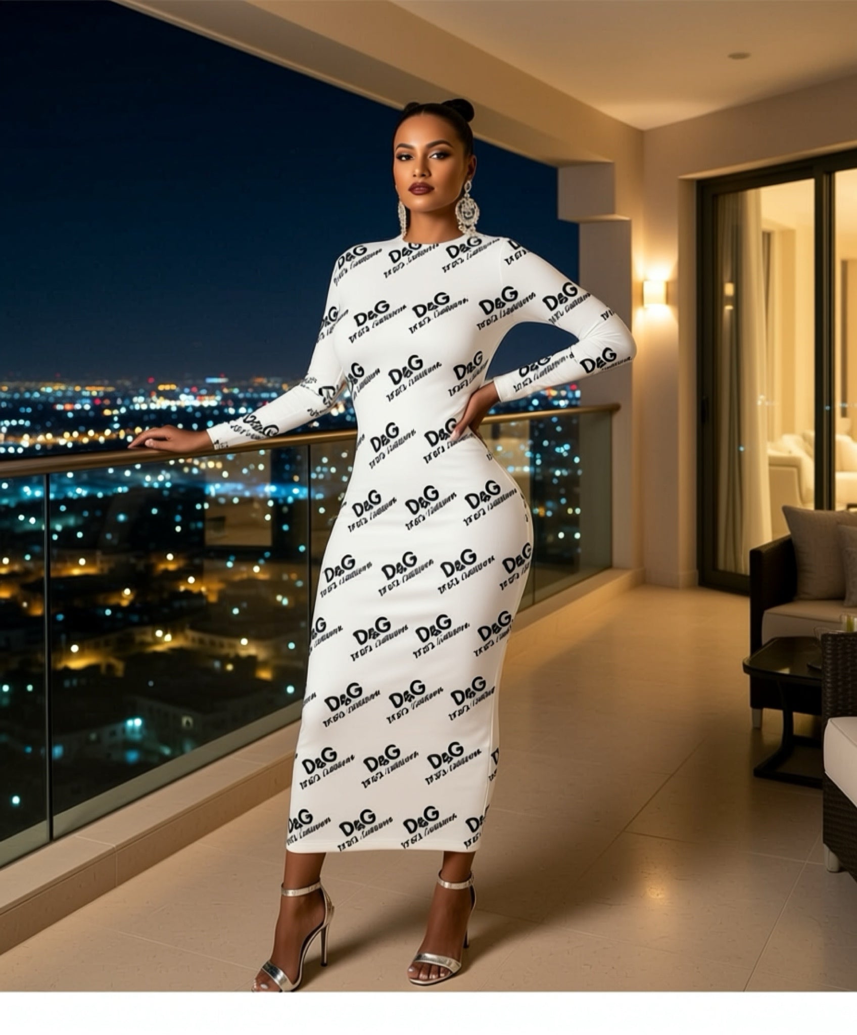 Mock Neck Long sleeve Bodycon Long Dress