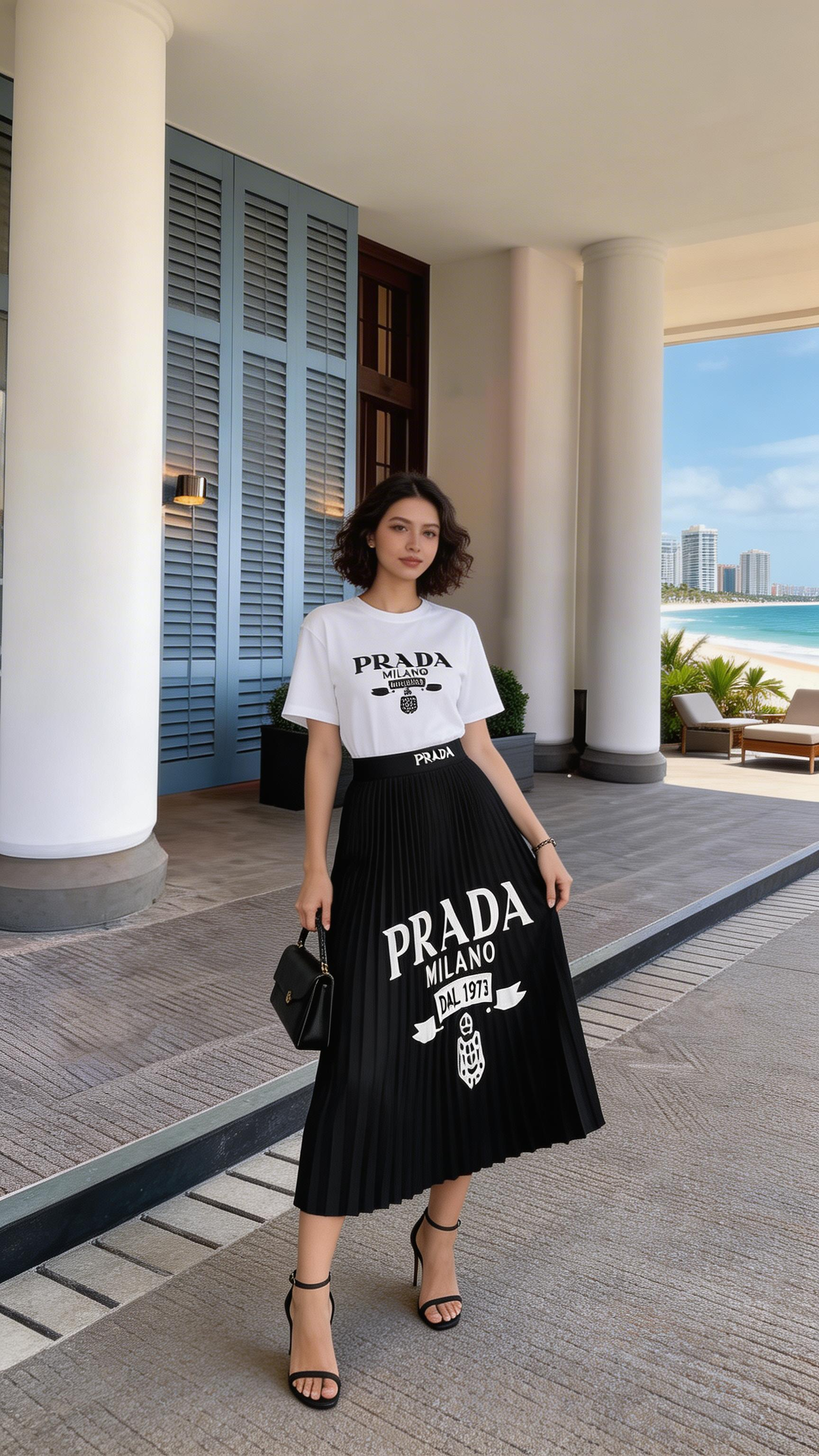 Chic Women's Two Pieces T-shirt & Pleated Silky Skirt