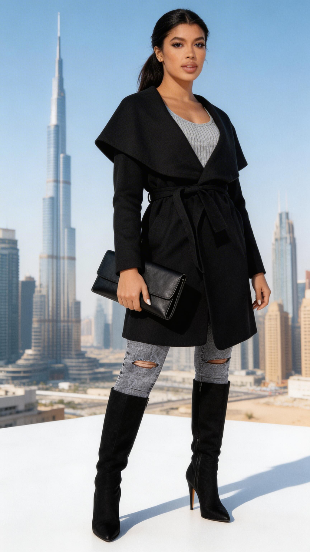 MID LENGTH OVERSIZED BELTED WATERFALL COAT
