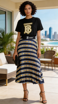 Chic Women's Two Pieces T-shirt & Long Pleated Skirt Sets