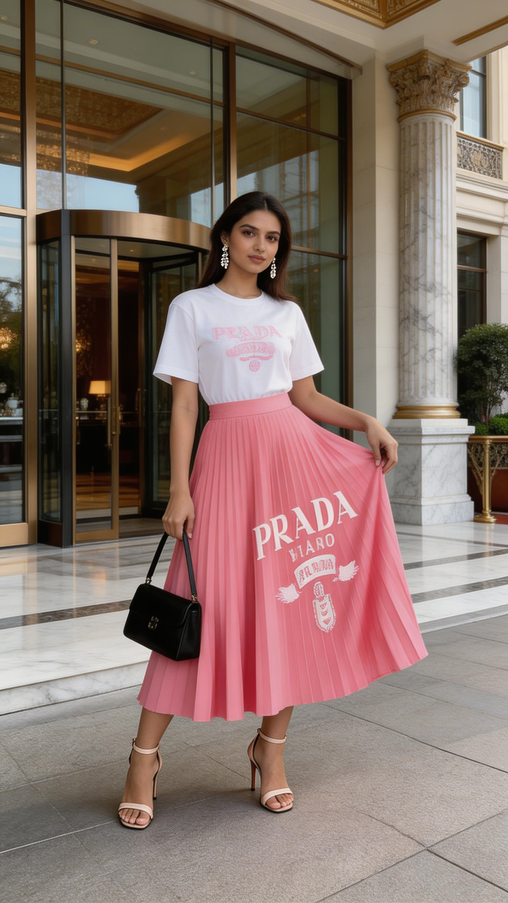 Chic Women's Two Pieces T-shirt & Pleated Silky Skirt