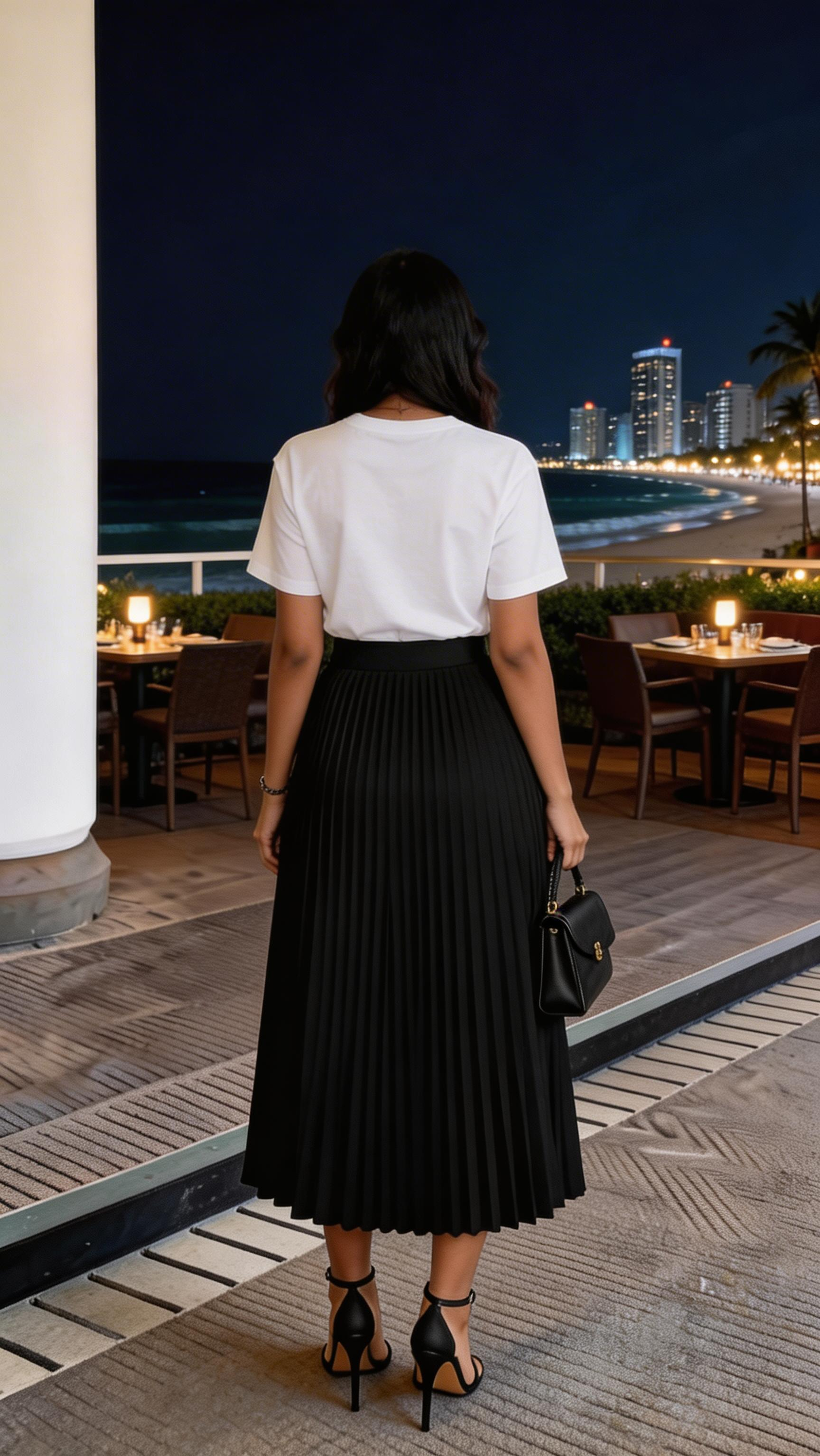 Chic Women's Two Pieces T-shirt & Pleated Silky Skirt