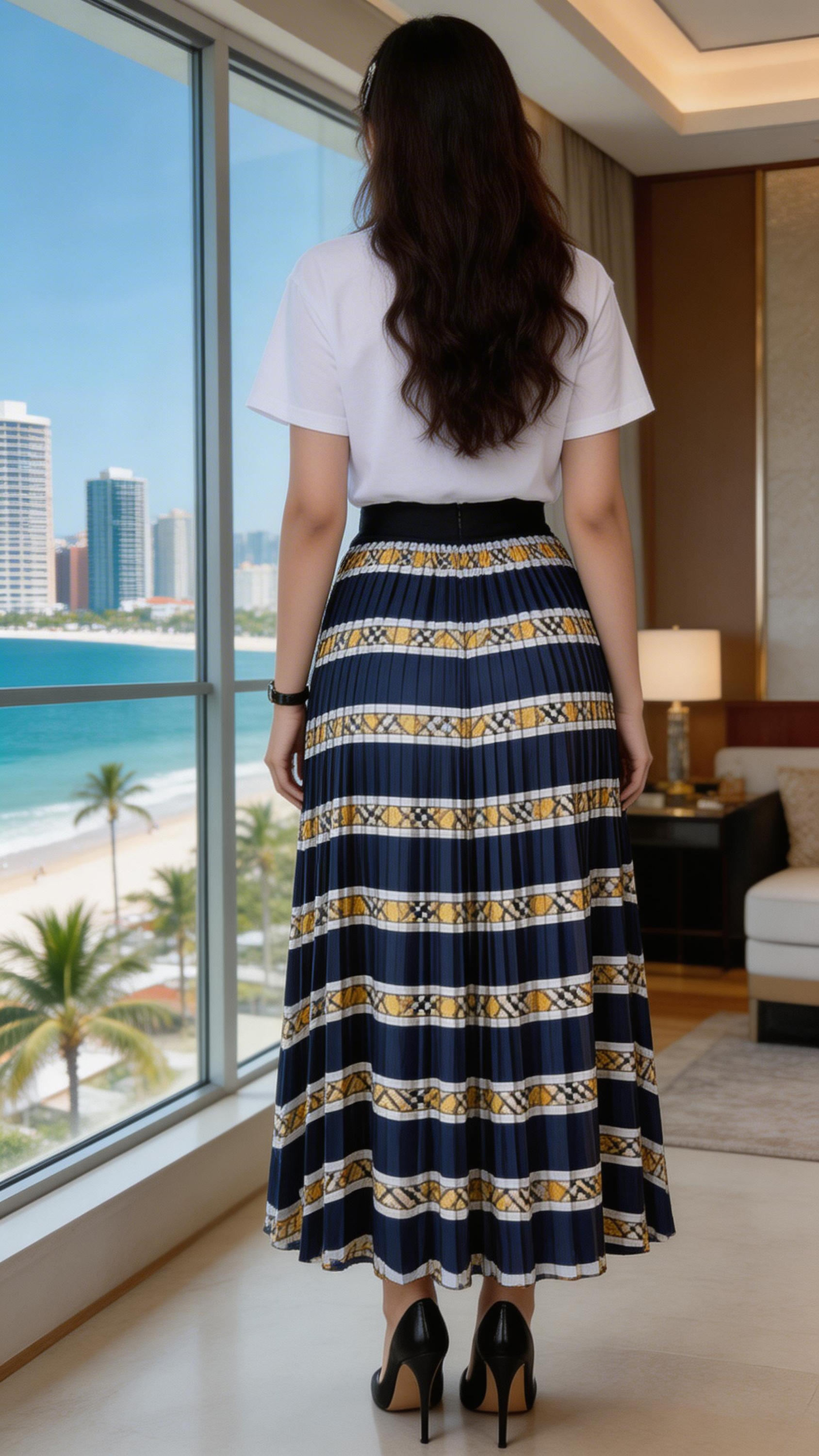 Chic Women's Two Pieces T-shirt & Long Pleated Skirt Sets
